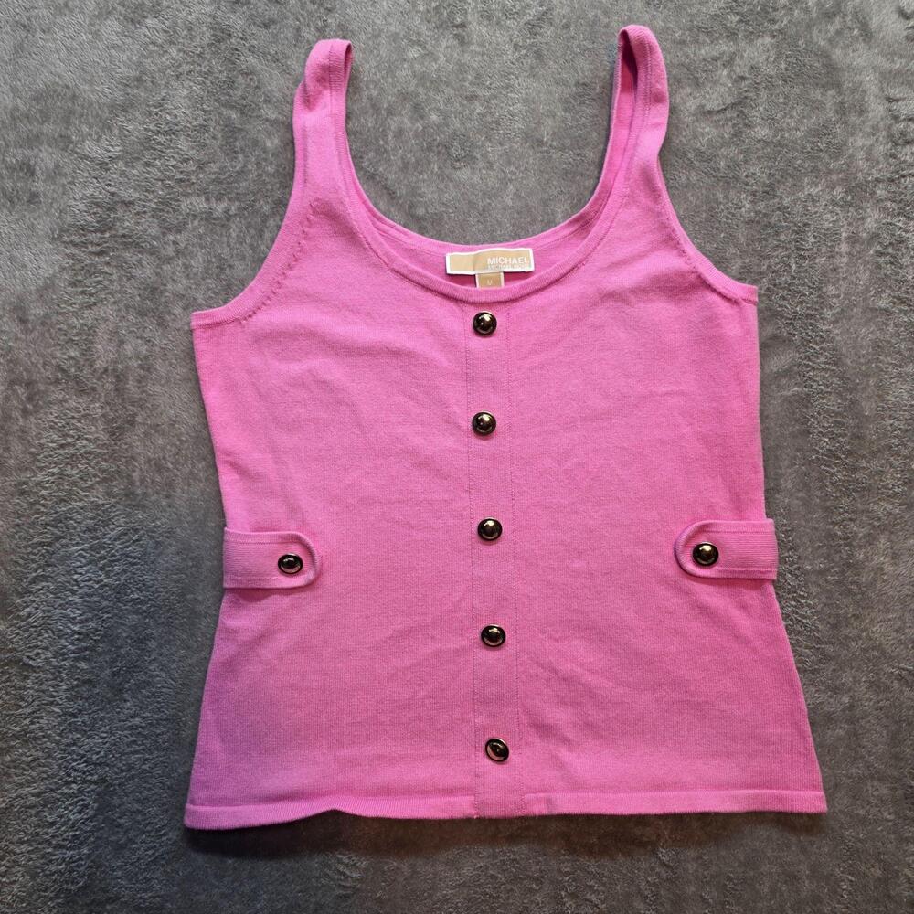 MICHAEL Michael Kors Tank Top Womens M Pink Button Front Knit Sleeveless Stretch